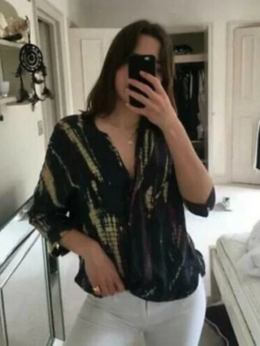 Zadig & Voltaire Chemise Tara Blouse Tie Dye Print Top Black Silk